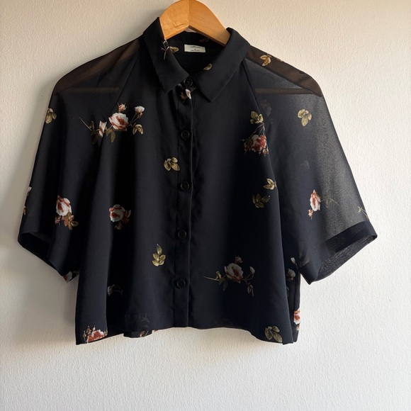 Wilfred Tops - Wilfred Black Sheer Blouse with Floral Pattern